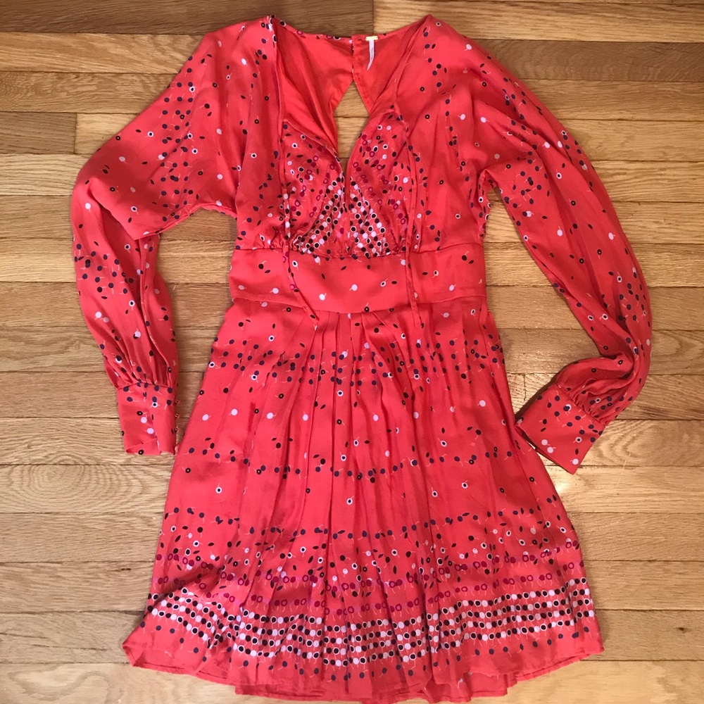 Free People Coryn orange print long sleeve dress